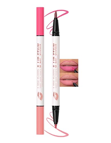 Erinde Rotulador de labios resistente al agua – 2 colores, doble cabeza, lápiz labial mate de larga duración, lápiz labial líquido de alta pigmentación, resistente al agua