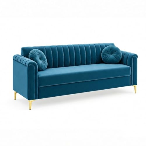 Image of FURNY Dorino 3 Seater Fabric Sofa Set (Aqua Blue) Premium Velvet Finish Durable & Comfortable Ideal for Living Room