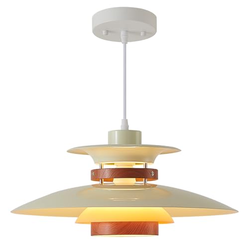 EFINEHOME Modern Decor Adjustable Pendant Lamp Kitchen Island, Aluminum and Wood Finish,1-Light E26 Base Ceiling Hanging Light for Dining Room Shop Restaurant (Beige+Dark Wood Grain, 40cm) by EFINEHOME - Image 2