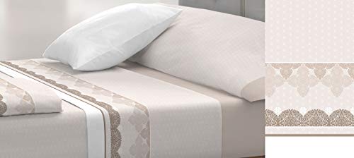 TOLRA Juego de Sabanas Corona de Tres Piezas de algodón Poliester. Fácil Planchado - Cama de 150, Piedra