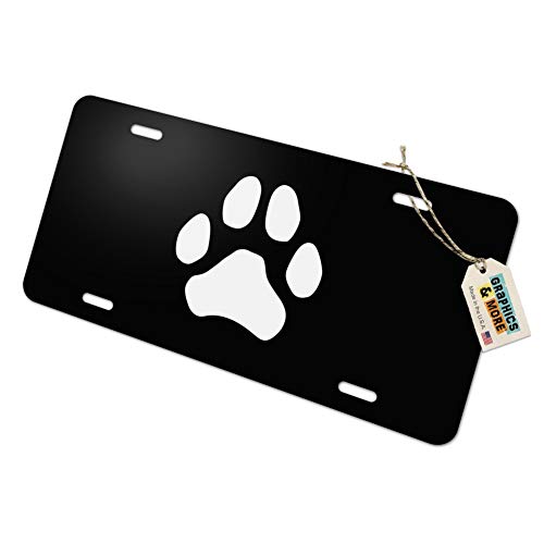 Graphics and More Paw Print Dog Cat White on Black Novelty Metal Vanity Tag License Plate