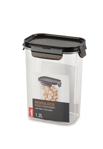 CELLO Modulock Rectangular Kitchen Storage Containers Set of 2, (2 x 1200 ml), Amber | Food Grade, BPA Free, Air Tight Clip, Stackable |Multipurpose Plastic Storage Container Sets For Home Kitchen
