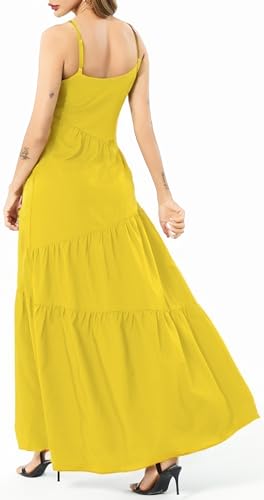 Image of Women's Summer Flowy Tiered Maxi Dress Elegant Spaghetti Strap with Ruffled Skirt Beach Vacations Parties