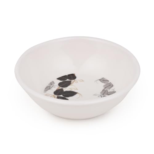 Image of Golden Fish Melamine Round Dinner Set of 18 (6 Plates + 6 Veg Bowls + 6 Half Plates) | Blue-Grey Botanical Leaf Print | Unbreakable, Dishwasher & Microwave Safe