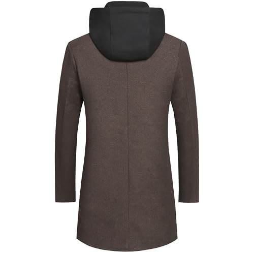 Image of PRIJOUHE Men's Wool Coat Hoodie Long Trench Coat Cotton Casual Woollen Overcoat Jacket