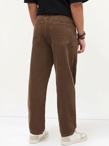 Urbano Fashion Men's Brown Loose Baggy Denim Jeans Chocolate Brown - Image 5
