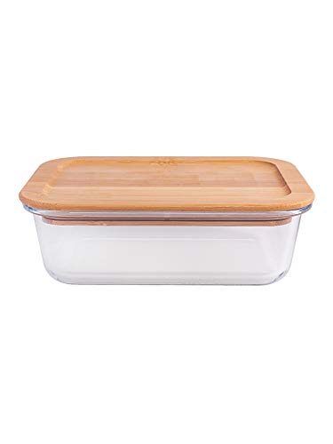 Image of Goodhomes Rectangular Glass Food Storage Containers with Air Tight Wooden Lid Set of 3-360ml, 580ml, 900ml