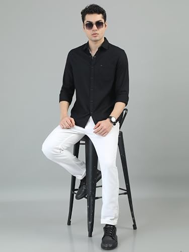 Image of COOL COLORS Men's Solid Slim Fit Casual Shirt | Breathable Soft Fabric | Spread Collar | Stylish Modern Comfort | Office, Party, Weekend Essential