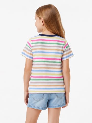 Image of LittleSpring Boys Girls T Shirt Rainbow Striped Cotton Crewneck Tees for Kids Fashion