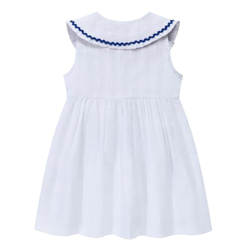 Image of HILEELANG Girls Cotton Dress Sleeveless Peter Pan Collar with Pockets