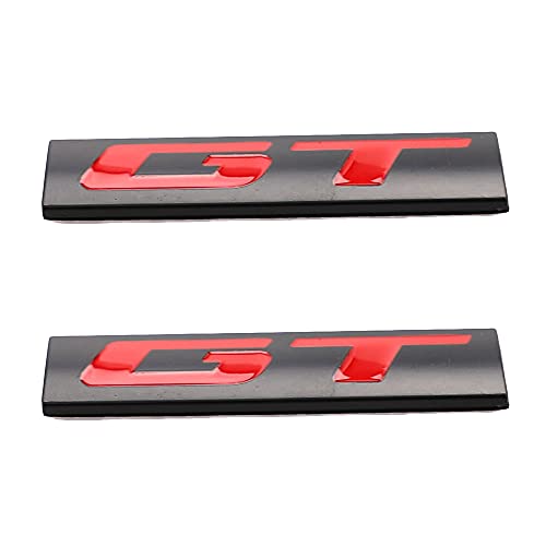 2 Pcs GT Emblem 3D Metal Nameplate Badge Decal Car Side Rear Front Trunk Bumper Badge Sticker For Genesis Ford Mustang (Black)