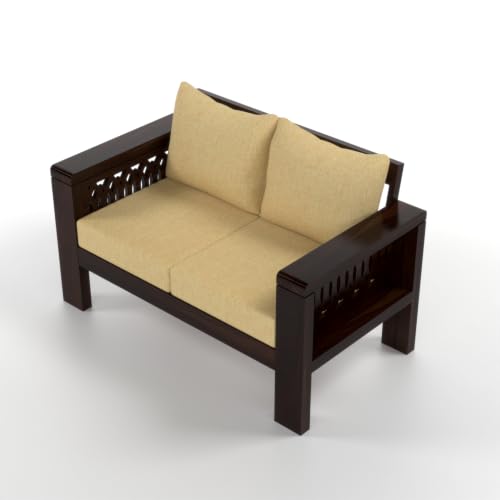 Image of NATRAJ ART & CRAFT Sheesham Wood 2 Seater Sofa Set for Living Room | Wooden Sofa Set for Living Room Furniture (2 Seater, Walnut Finish)