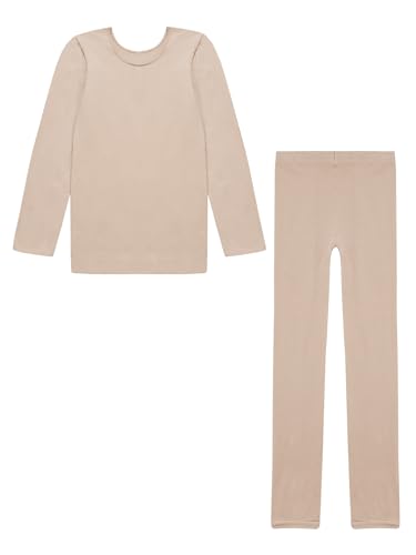 Fldy Boys' Thermal Underwear Set Soft Kids Base Layer Full Length Pants Thermal Underwear Lightweight Top & Bottoms Type A Nude 12-14 Years - Image 3