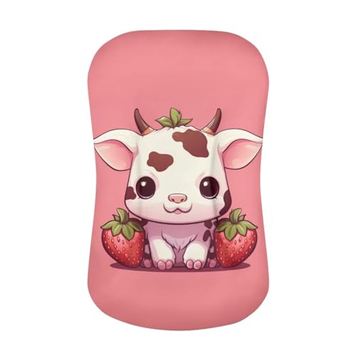 Image of ZOUTAIRONG Cow Strawberry Baby Bassinet Sheets Stretchy Soft for Oval Hourglass Rectangular Bassinet Mattress Pad Stylish Mattress for Baby Bassinet Mini Crib Sheets Pink