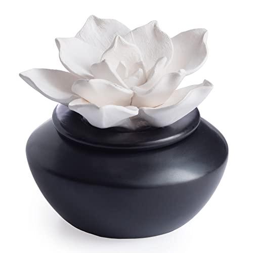 Airomé White Flower, Porcelain Passive Essential Oil Diffuser (with 15ml Peppermint Essential Oil) – Non-Electric, Battery-Free, Improves Sleep, and Relieves Stress