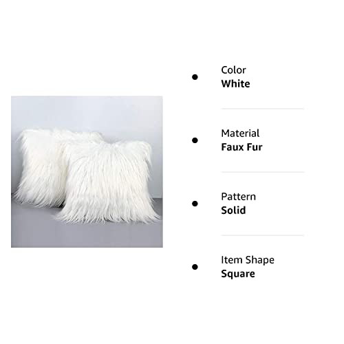 Ourwarm Set Of 2 White Fur Throw Pillows Fluffy Pillow Covers 18"X18", Faux Fur Pillow Covers Luxury Series Merino Style Decorative Pillows Case For Living Room Couch Bedroom Car Home Decor #TOP6