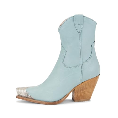 Image of keleimusi Women's Western Cowgirl Ankle Boots Stacked Block Heel Cowboy Booties Steel Toe Heeled Short Cowboy Boots Western Booties
