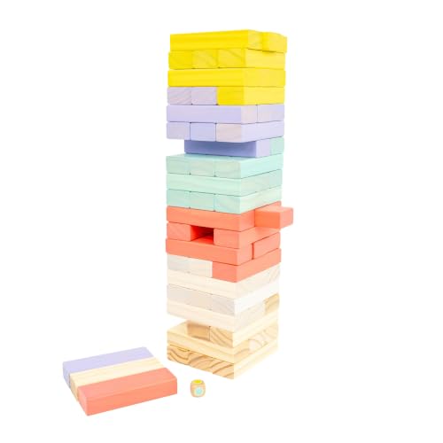 TP Toys Giant Wooden Tumble Tower FSC Certified Classic Tumbling Game with 60 Pastel Blocks & Matching Dice for Family Indoor & Outdoor Fun Wood