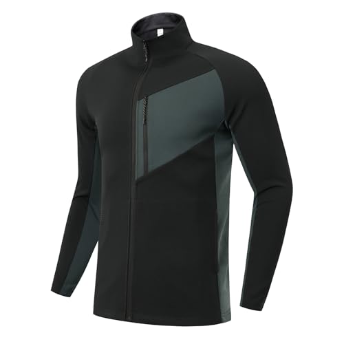 HOTIAN Chaqueta Softshell para Hombre, Transpirable, Sudadera Deportiva para Correr, Senderismo y Montañismo, Negro, M