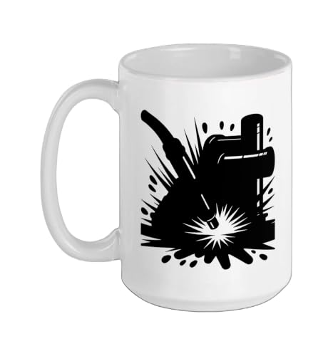 Pipe Welder Skull Crossing Welding Rods Pipeliner Gothic Ceramic Mug, White, 15oz