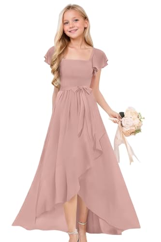 Ruffle Sleeve Junior Bridesmaid Dresses for Girls Chiffon Flower Girl Dress for Wedding Party Pageant Gown2