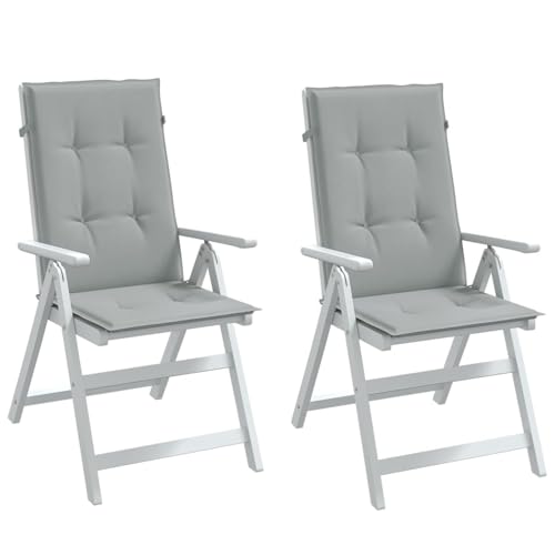 Homgoday Cojines para Silla Respaldo Alto 2 uds Tela Gris Claro Melange, Cojines de Silla Asiento Tumbonas Jardín Patio Terraza Exterior Acolchado Almohadilla Cómoda Práctico Decoración Tipo1