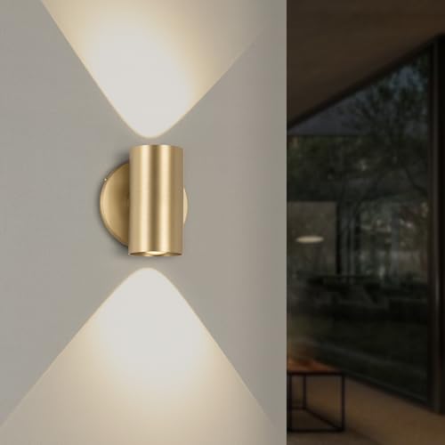 Tubicen Up Down Wall Sconce Indoor Dimmable Home Theater Wall Sconces 7W Bright Indoor LED Cylinder Wall Lights for Living Room Hallway Stairway Hardwired 5.4" H Gold