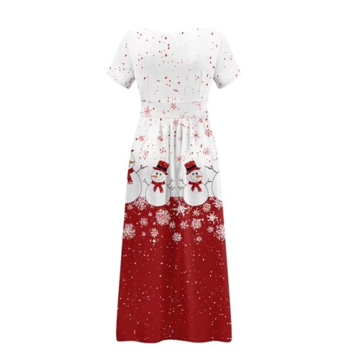 Image of Women's Fall Summer Short Sleeve Ankle Length V-Neck Party Dress with Pockets Size S-3XL