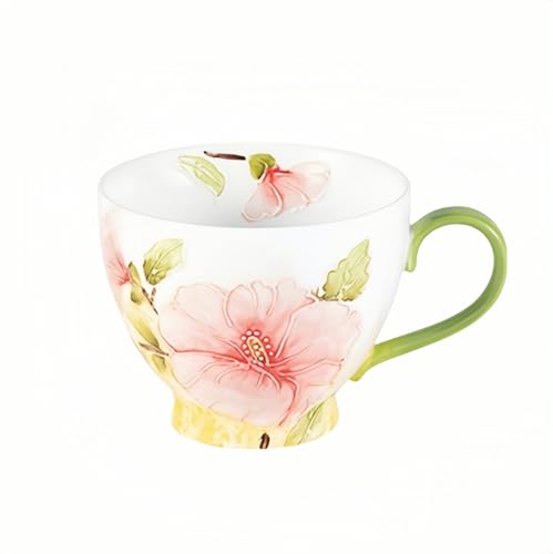Haiyunhome マグカップ おしゃれ 陶器 大きい 480ml 北欧 和 可愛い 手描き フラワー 植物スタイル 和食器 コップ 和風 土物 陶芸 焼き物 コーヒーカップ 大 花柄 カフェ マグ カップ カフェ デザイン ギフト 結婚祝い インテリア