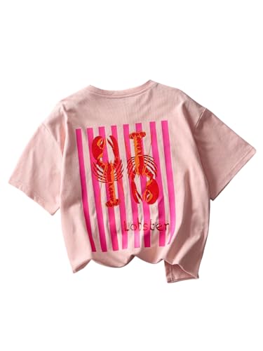SHENHE Girl's Graphic Lobster Shirt Crew Neck Short Sleeve Summer Beach Aesthetic Tee Top
