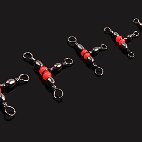 Orootl 3 Way T-Turn Fishing Swivels, 60Pcs Barrel Triple Swivel Cross Line 3 Way Swivels With Red Fishing Beads 20Lb-100Lb Three Way Swivel Fishing Tackle Connector For Freshwater Saltwater #TOP4