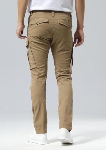 Plaid&Plain Men's Cargo Pants Slim Fit with Articulated Knees