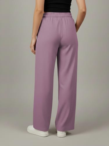 Image of Leriya Fashion Women Relaxed Fit Wide Leg Trousers | Malai Cottage Elastic Drawstring Wide Leg Pants for Women | Casual Straight Lounge Pants with Pockets | Stylish Everyday Office Outfit Bottom Pant