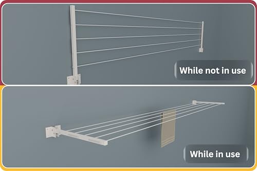Amiraj Powder Coated Metal Clothes Drying Stand Wall Mounted/Cloth Dryer Stand/Clothes Hanger for Drying Clothes Foldable for Home Or Balcony with 50 Feet Rope and Fasteners Set