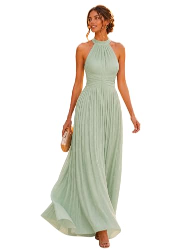 Image of Ever-Pretty Women's Elegant Halter Formal Dresses Evening Gowns Pleated Glitter Floor Length Wedding Guest Dress 41961