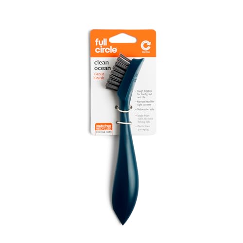 Image of Full Circle Clean Ocean Small Grout Brush, Tough Bristles, Cleans Crevices, Sustainably Made 100% from Recycled Ghost Fishing Nets, Safe for Nonstick