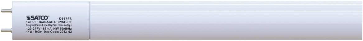 Satco 14 Watt 4 Foot LED T8 Linear Tubes CCT Selectable Type B Ballast Bypass G13 Base 120-277 Volt (25 Light Bulbs)
