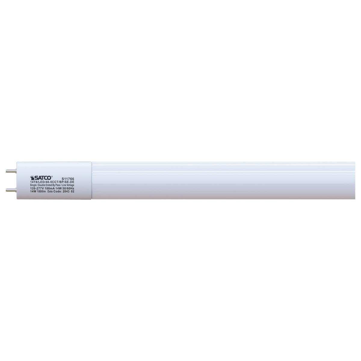 Satco S11766 14 Watt 4 Foot LED T8 CCT Selectable Type B Ballast Bypass G13 Base 120-277 Volt