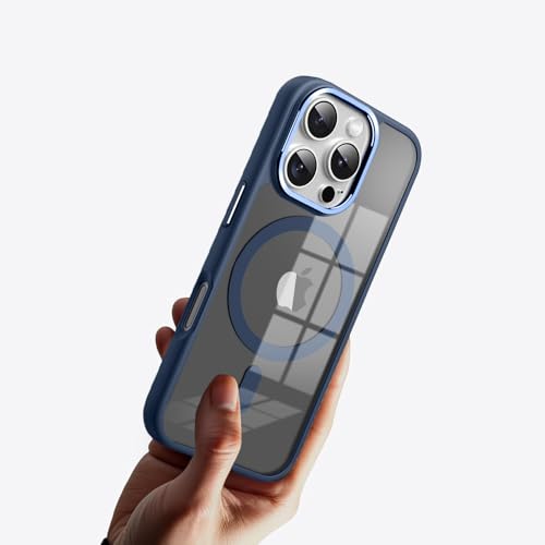 Image of KARWAN️Translucent Hybrid Case with Metal Ring Phone case Cover for iPhone 16 Pro Max |Compatible with N52 Strong Magnets Mag| Wireless Mag-Safe Charging -(Blue)