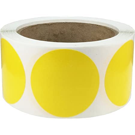 BlackDreams® Chromo Barcode Paper Labels Stickers roll Print with Ribbon, Self Adhesive Paper Label Roll for Any Barcode Printers (50mm(2 inch) Round 500/roll, Yellow Color)