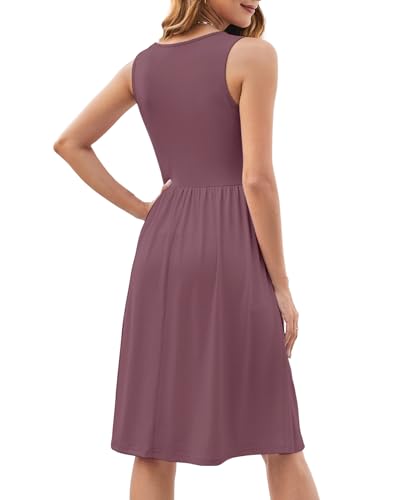 Image of KUOTAI Womens Summer Dresses Sleeveless Casual Loose Swing Button Down Midi Dress V-Neck Flowy A-Line Sundress