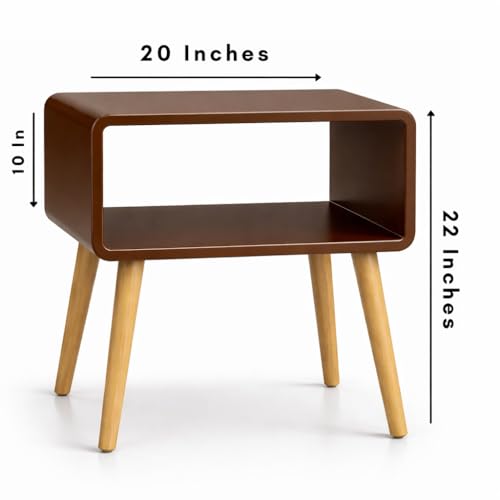 Image of SS Wood Nation Vintage Bookcase Nightstand, Coffee Table, End Table, Bedside Table for Compact Areas, Magazine Stand with Storage, and Living Room /Bedroom (Modern, Brown)