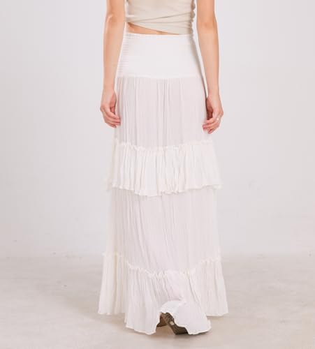 chouyatou Women's Boho Convertible Tube Top Skirt Dress Smocked Asymmetrical Swing Maxi Skirt Ruffle Long Sundress2