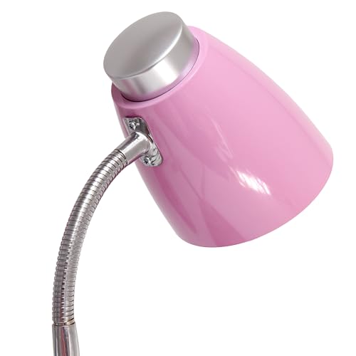 Simple Designs LD1067-PNK Compartmental Desk Lamp with iPhone/iPad/Tablet Stand, Bendable Gooseneck, for Office, Living Room, Nightstand, Library, Entryway, Pink