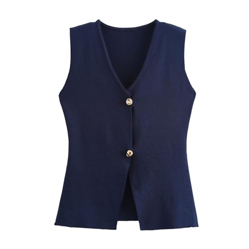 Image of FindThy Women's Cropped Knit Vest V Neck Button Up Solid Color Sleeveless Gilet Tank Tops