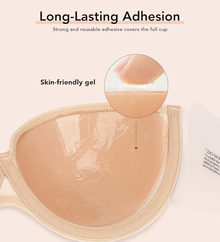 Image of Women's Backless Strapless Sticky Bras Plus Size Underwired Support Seamless Adhesive Push Up Stick on Bra
