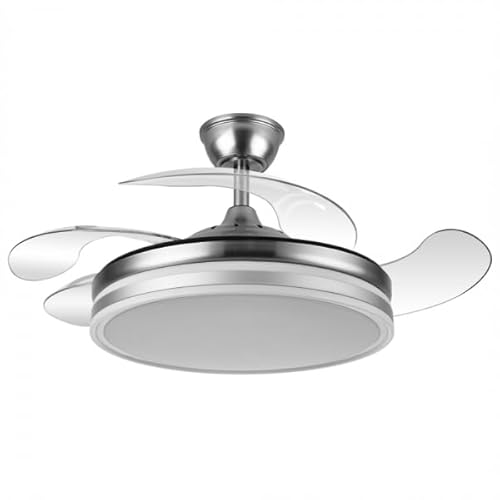 Bilake Lampara Ventilador Techo luz led 45W 6300 LM silencioso Moderno niquel aspas retractiles Motor DC 3LED y Memoria retráctil Plus