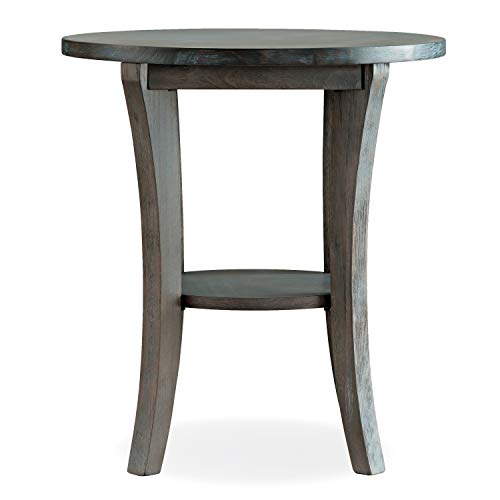 Image of Leick Home 10302-RG Rustic Wire Brushed Driftwood Round Side Table with Shelf, Rustic Gray
