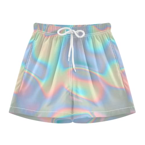 GuoChe Boy Beach Shorts Teens Drawstring Sport Shorts Lined Holographic Blue