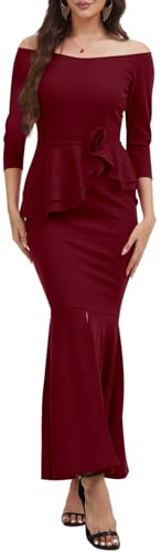 Image of Women's Elegant Formal Mermaid Maxi Dress Off Shoulder Long Sleeve Wedding Split Evening Gown Prom Cocktail Party Dresses